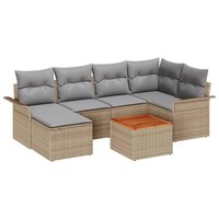 Poly-Rattan Sitzgruppe Gartensofa Set 7-Teilig Beige Hellgrau