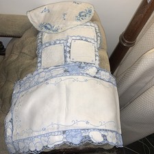 Vintage open work cotton placemats and table runner with unmatched piece