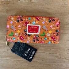 Cartera Loungefly Disney Mickey & Minnie Pan de Jengibre Vacaciones Cremallera Alrededor Nueva con Etiquetas