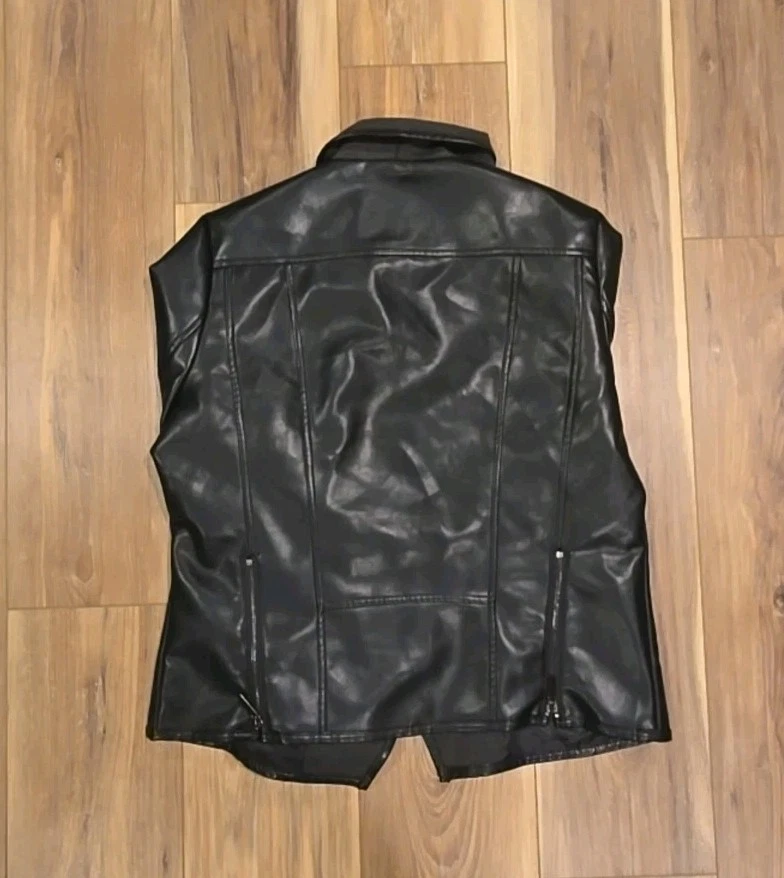 Женская куртка Bagatelle Collection большая серая драпированная с открытым передом искусственная кожа - Изображение 3 из 4