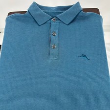 Tommy Bahama Mens Polo Shirt Size Medium Teal Blue Short Sleeve Textured Flaw