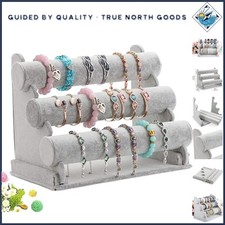Elegant Triple Tier Velvet Jewelry Display Stand - Organize Bracelets in Style
