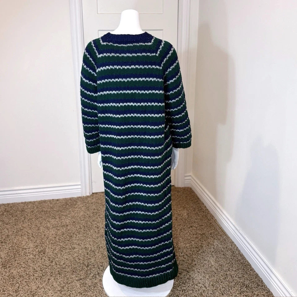 Винтажный 90-х ручной вязки в полоску вязаный свитер платье богемное большого размера с длинными рукавами - Изображение 4 из 4