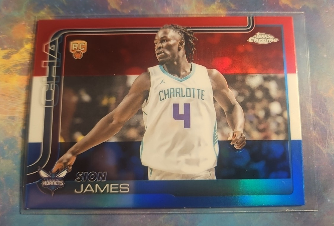 2025-26 Topps Chrome Red White & Blue Sion James Rookie Charlotte Hornets #283