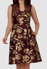 Adrianna Papell Women's Red Metallic Jacquard Fit-&-Flare Dress Size 10