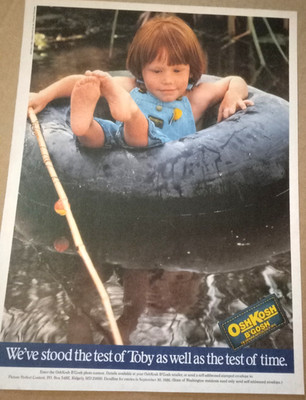 1986 print ad - OshKosh B'Gosh CUTE little redhead boy Toby fishing Advertising