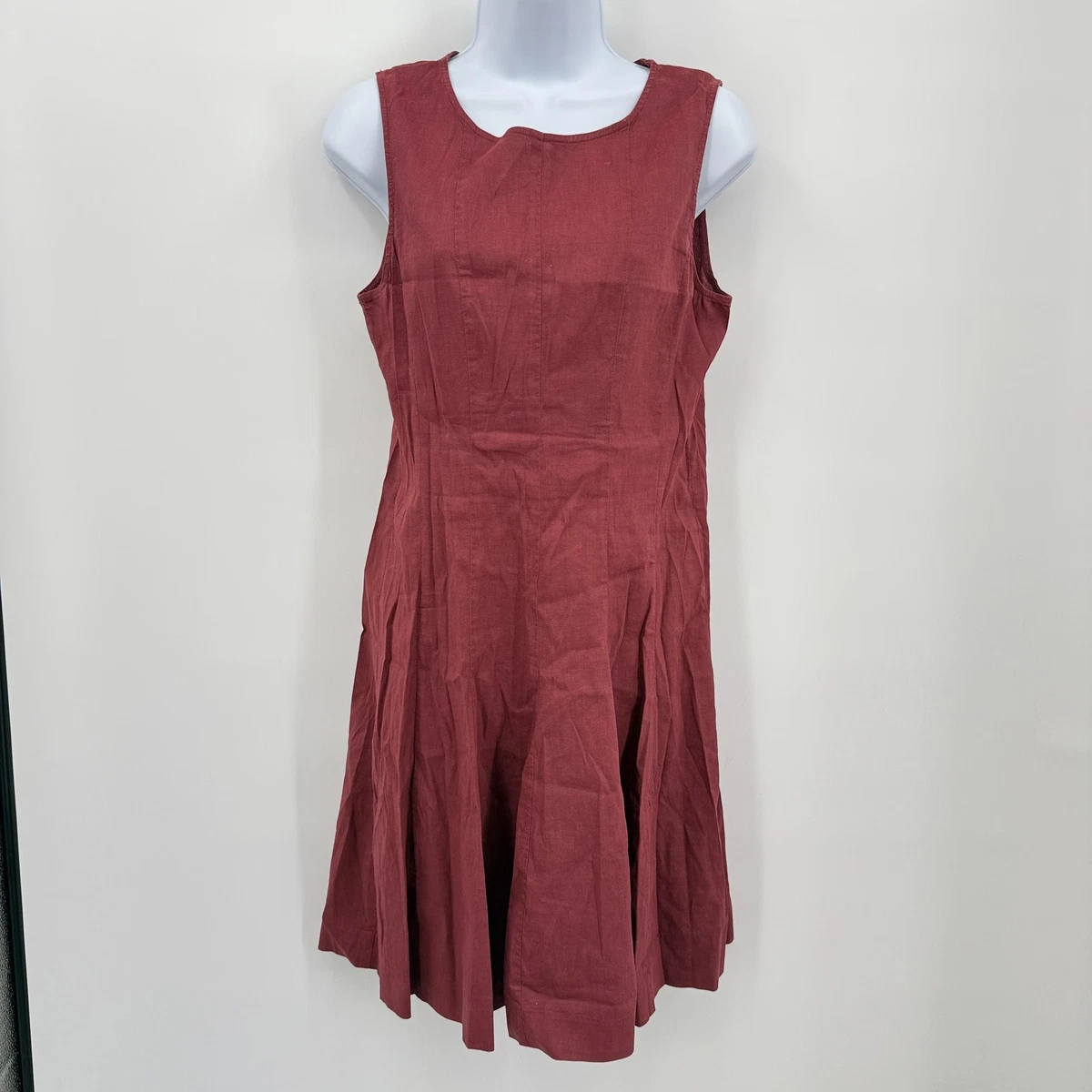 knee length dresses for ladies Sunshower Flowy Linen Dress - Ruby Red - Size M