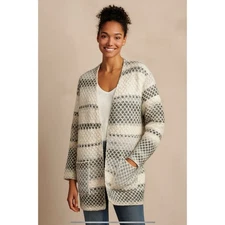 HUBERT GASSER WOOL CARDIGAN SWEATER COAT SINGLE SNAP CLOSURE POCKETS STRIPES S