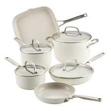 KitchenAid 10-Piece Ceramic Cookware Set – White / Black