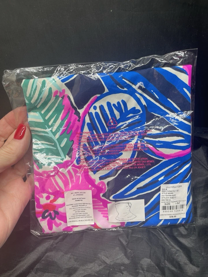 Lilly Pulitzer Nova Máscara Aquecedor de Pescoço Gaiter Cores Brilhantes Hi Tide Tropical $38 - Imagem 4 de 4