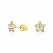 Baby Star Lab-Created Diamond Sleeper Studs Earrings Screw-back 14K Yellow Gold