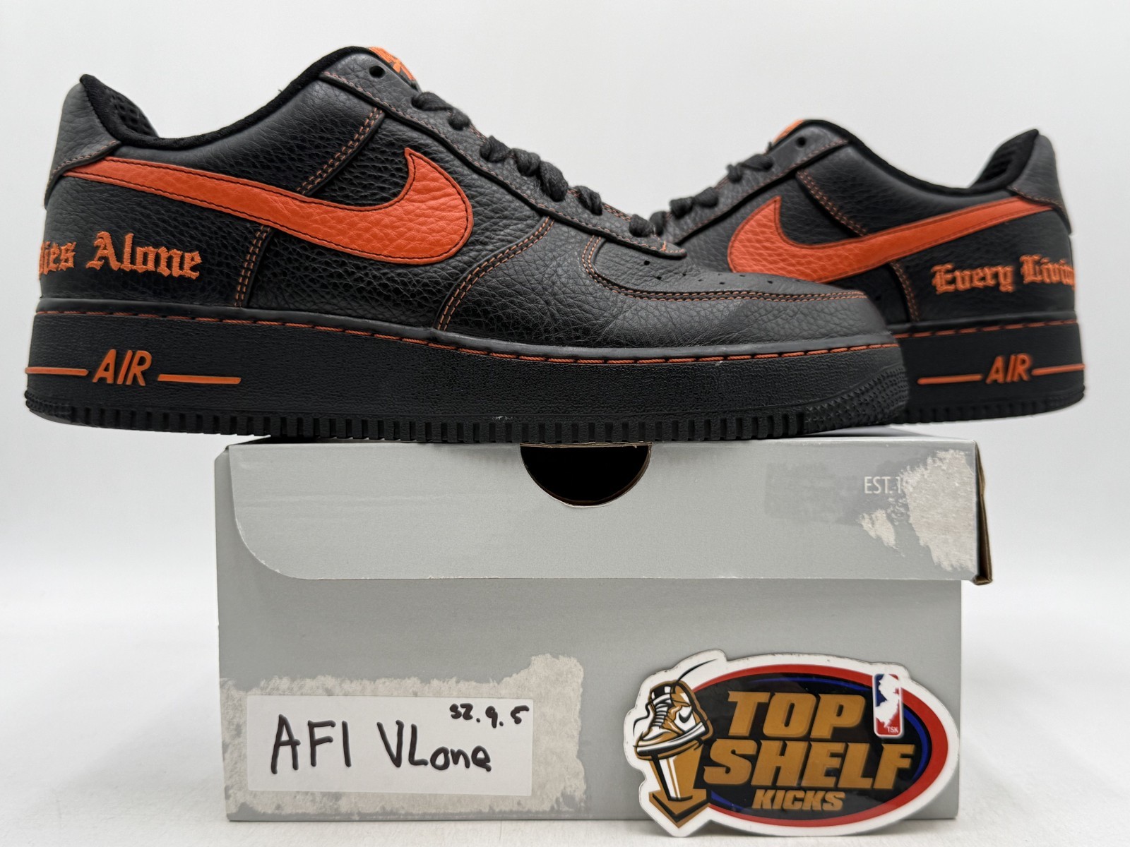 Vlone NikeLab Air Force 1 Vlone Authentic Black Orange Size 9.5 Rare ASAP OG