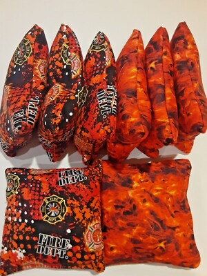 8 Cornhole Fire Fighter Department Fireman Bags Corn Hole Red Orange Flames