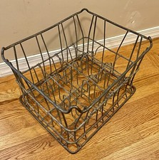 Vtg 1970s Galvanized Metal Wire Dairy Milk Crate 18" x 15" Rare