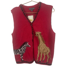 NWT Northern Isles Safari Animals Sweater Vest Red 79 195820 Size L