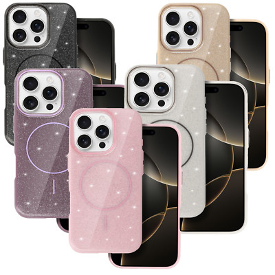 Glitzer mit MagSafe Hülle für Apple iPhone 16 Pro Max - Brokat SLIM Tasche Case