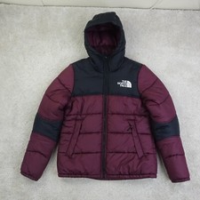 The North Face Puffer Jacket Womens Medium Red Hooded Winter Coat Warm Zip