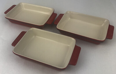 3 Staub Au Gratin Red Rectangular 6 x 4.5 Mini Bakeware Dishes France