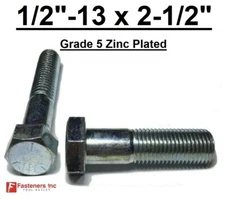 1/2-13 x 2-1/2" Hex Bolt Zinc Plated Grade 5 Cap Screw Coarse Partial Thread