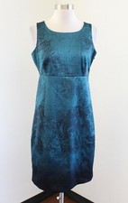 Tahari Teal Black Burnout Ombre Paisley Floral Print Sheath Dress Size 4