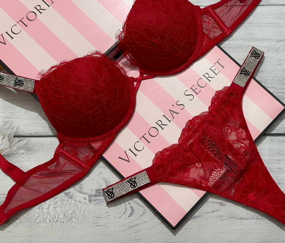 Vs Set Victoria's Secret Shine Strap VS Logo Bombshell Lace Push Up Bra Thong ...