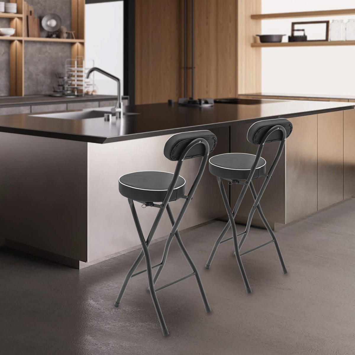 2pcs Black Counter Stool Bar Stool Portable Folding Kitchen Dining