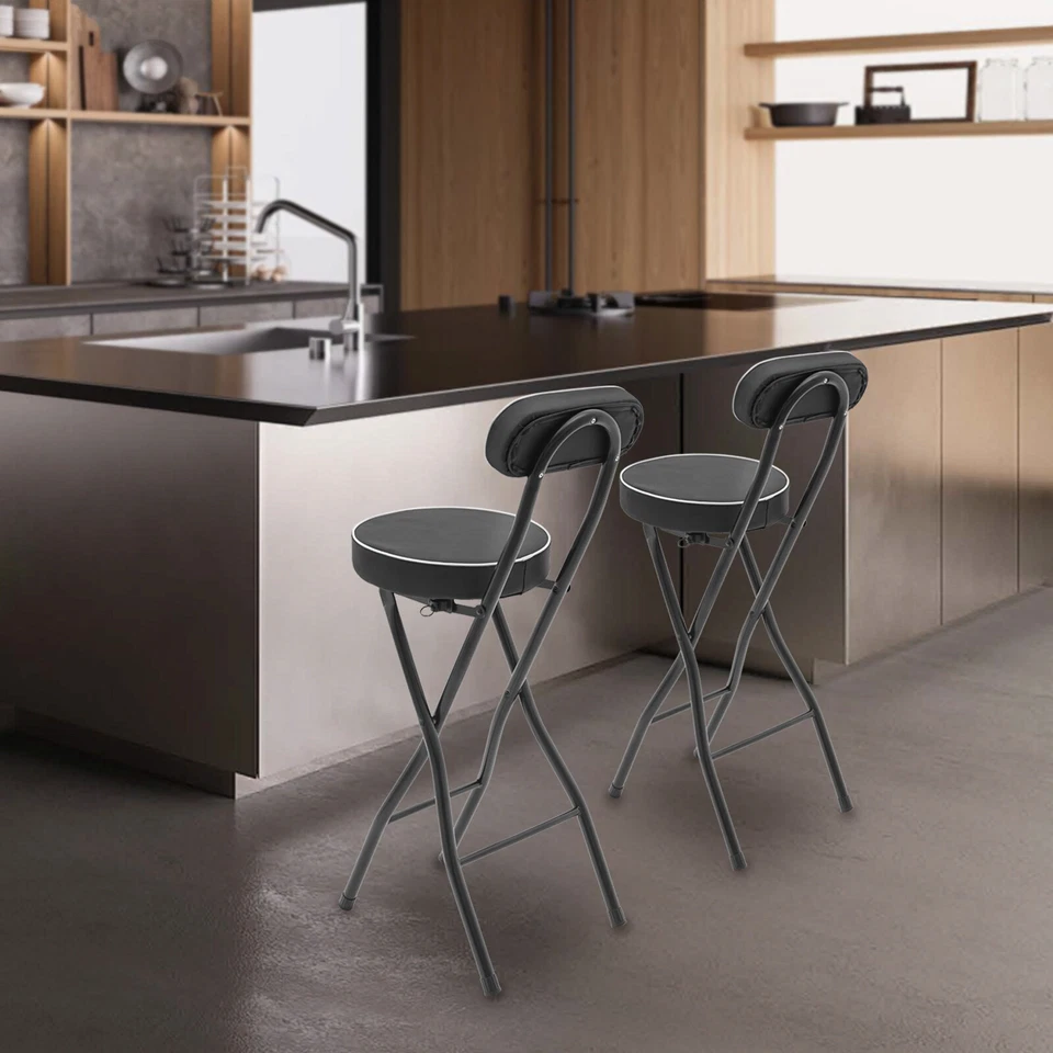 2PCS Bar Stools Portable Folding Stool Padded Folding High Chairs - Image 3 of 4