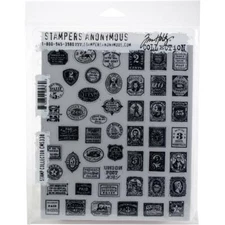Tim Holtz Stampers Anonymous "STAMP COLLECTOR" Red Rubber Cling Stamp Set