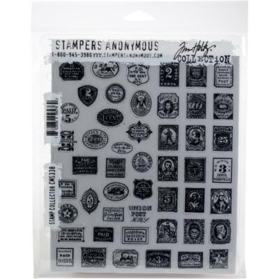 Tim Holtz Stampers Anonymous ''STAMP COLLECTOR'' Red Rubber Cling Stamp Set