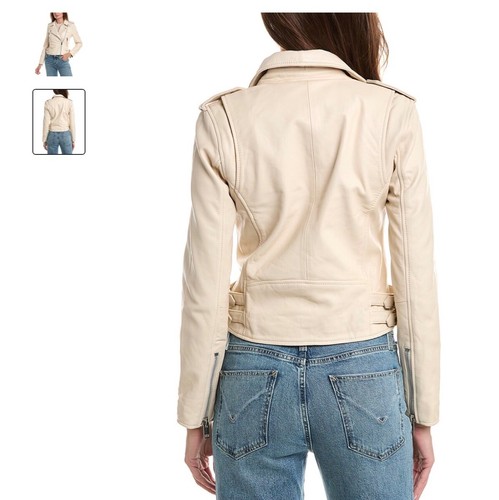Giacca Moto WALTER BAKER Liz Pelle Crop Pelle di Agnello Biker $698, Oyster M Nuova con etichette - Foto 2 di 3