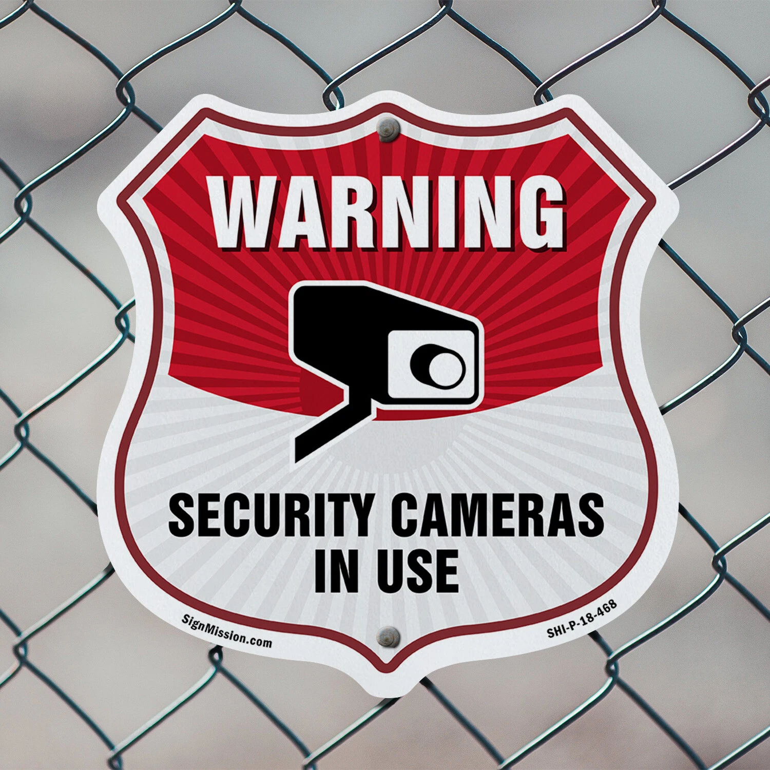 Video Surveillance Shield Sign Warning Security Cameras In U Shield Shaped Sign