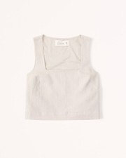 abercrombie & fitch Premium Linen Squareneck Set Top Beige Size XL Brand New Tag