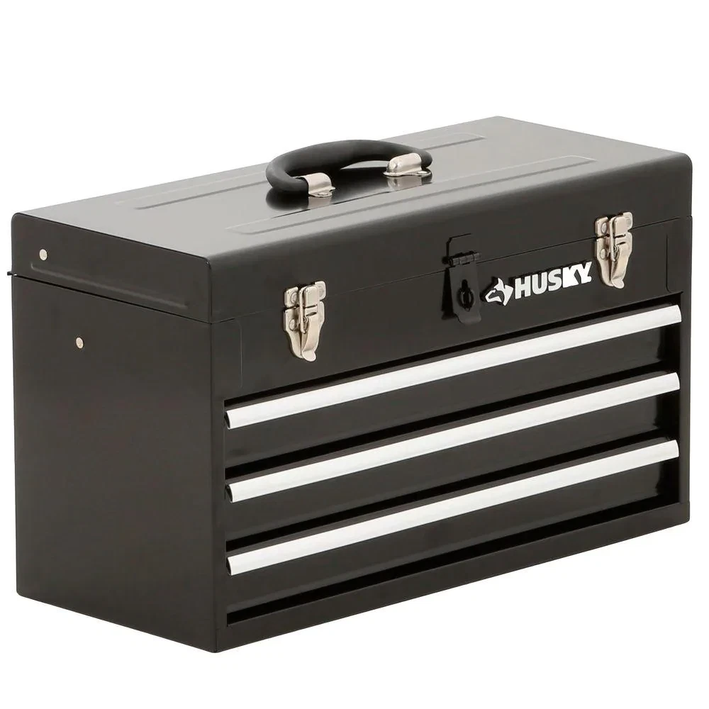 20 in. 3 Drawer Small Metal Portable Tool Box with Drawers and