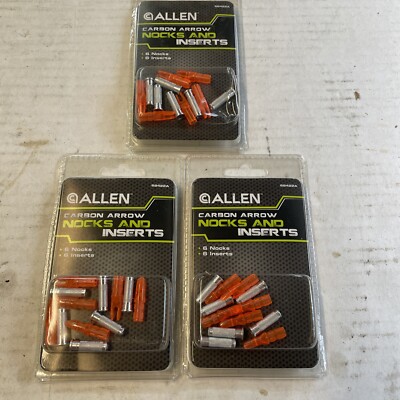 (3)Allen Carbon Arrow Nocks And Inserts -  6 Nocks w/ Inserts 3 Packs.     57.