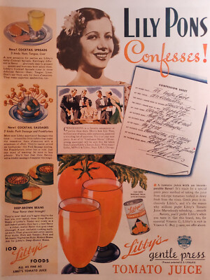 1937 LIFE Ads LILY PONS Confesses! Libby's Tomato Juice! Karpen MAYFAIR Chair