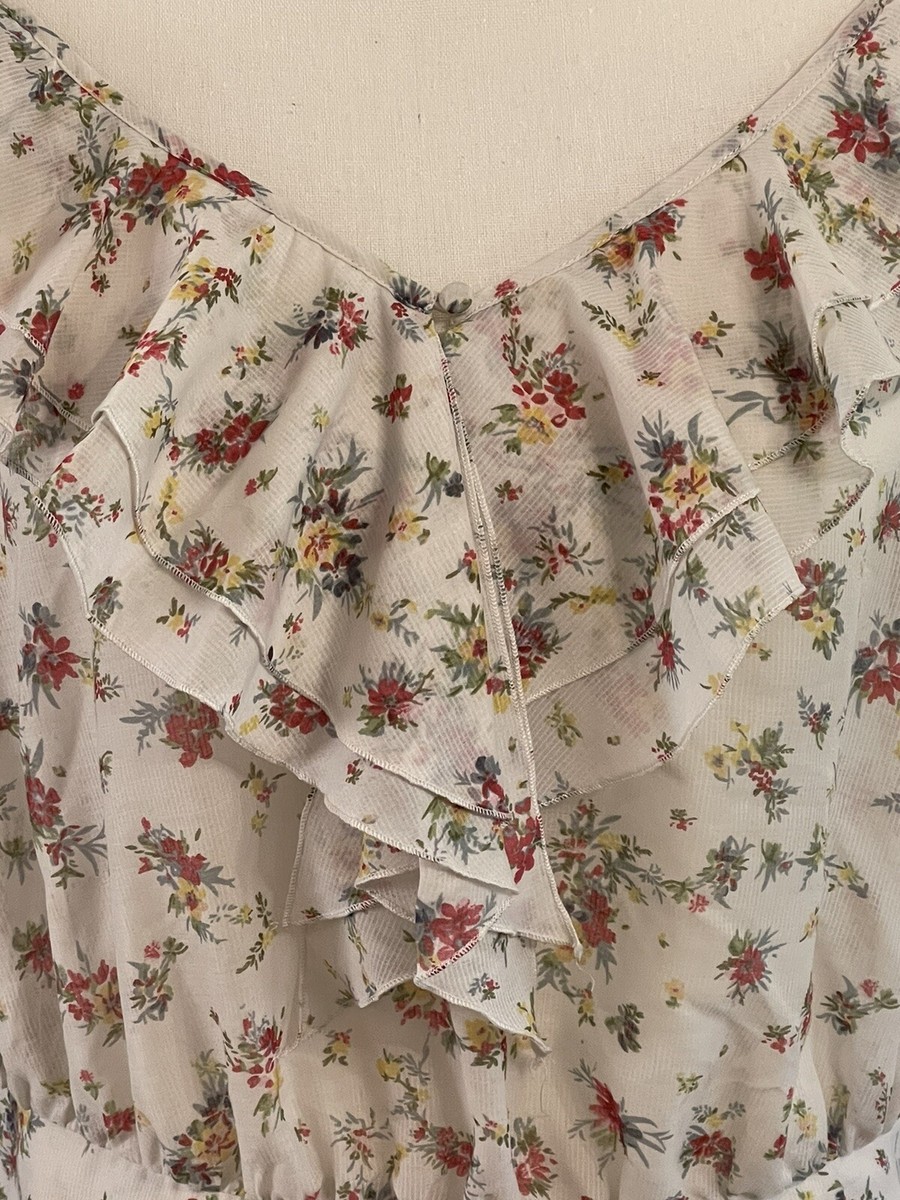 Guess Los Angeles Floral Tank Top Blouse Ruffles Peasant Sheer