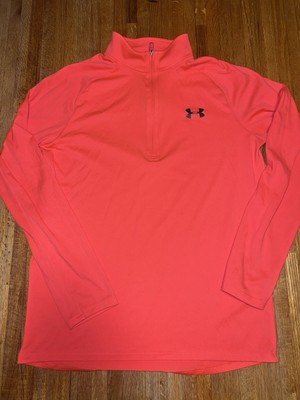 Under Armour Mens Technical Half Zip Long Sleeve Performance Salmon Pink Shirt
