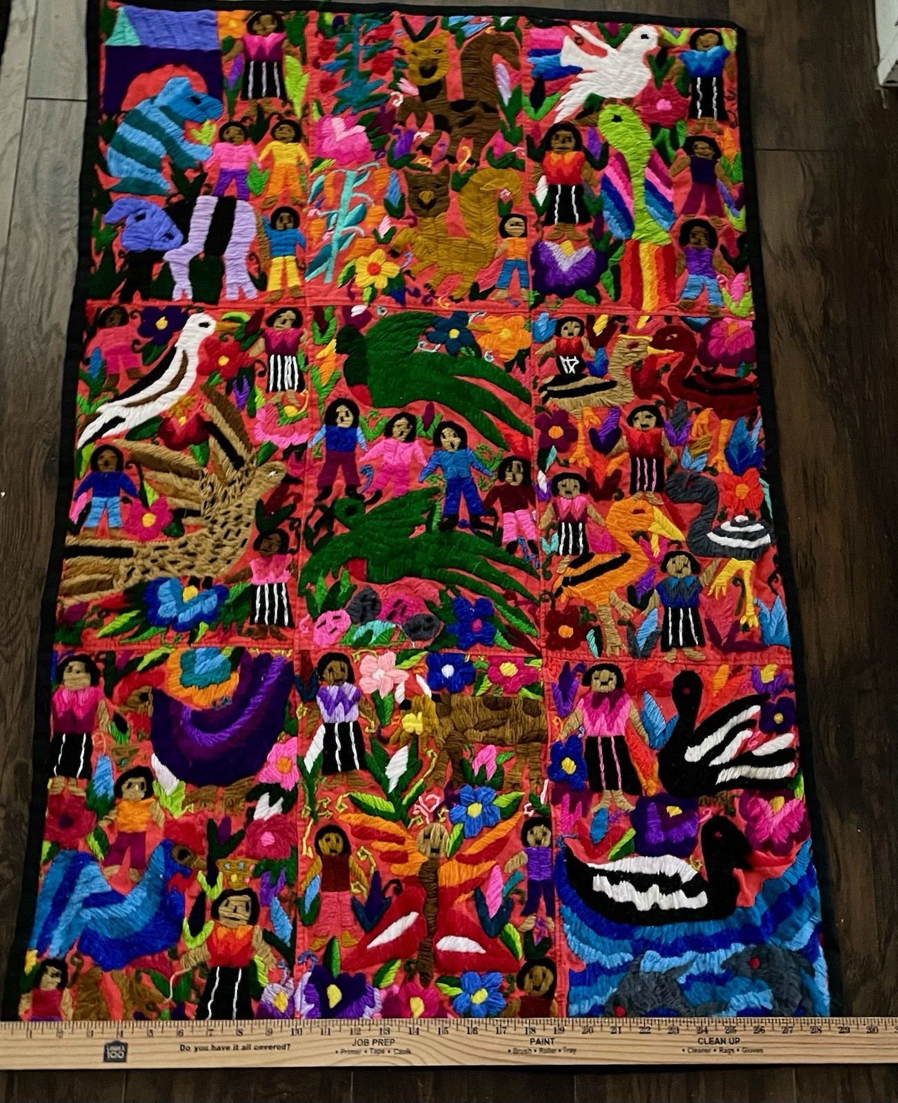 Vintage Tenango Otomi Hand Embroidered Tapestry Wall Hanging Folk Art 28 X 42