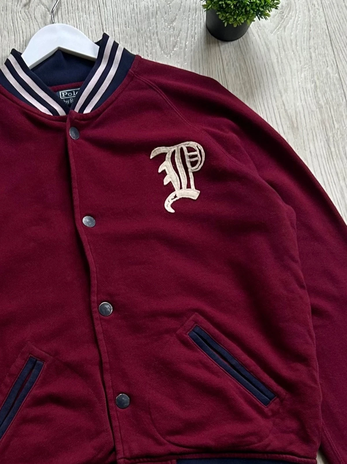 Vintage Polo Ralph Lauren Varsity Jacket Burgundy Snap Front Mens L Collegiate image 5