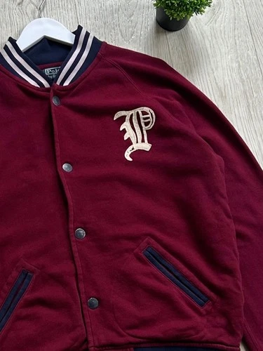 Vintage Polo Ralph Lauren Varsity Jacket Burgundy Snap Front Mens L Collegiate image 5