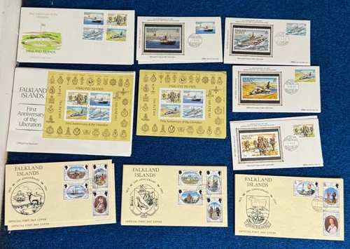 10 Falkland Islands First Day Stamp Covers FDCs & Stamp Sheet 1983 1st Anniv