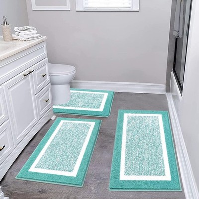 Pauwer 3-Piece Bathroom Shower Rug Set 18''x26''+20''x32''+U Shape 20''x24'', Teal