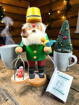 Vintage Straco Erzgebirge German Wooden Smoker Birdcatcher w/ Pipe Christmas