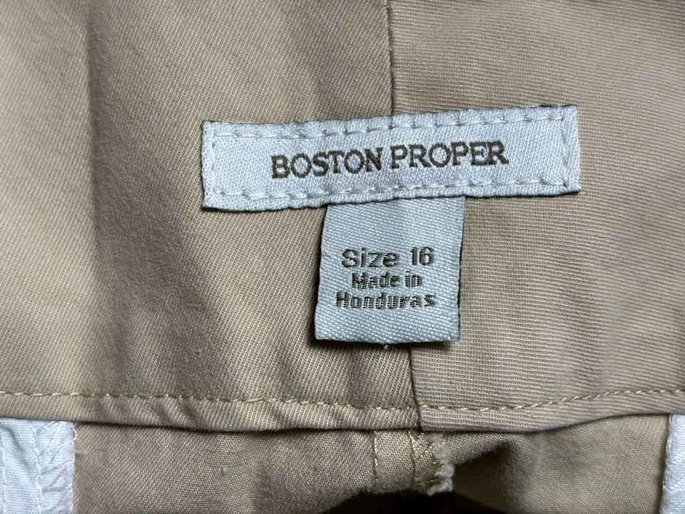 Pantalones rectos Boston Proper para mujer talla 16 beige tiro alto oficina informales Foto 3 de 4