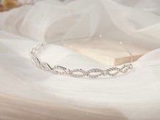Silver Rhinestone Bridal Headband   Crystal Leaf Twist Design  Wedding Hair