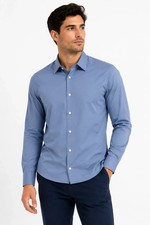 Calvin Klein Men Dress Shirt New XL Blue Stretch Button up Long Sleeve Slim Fit