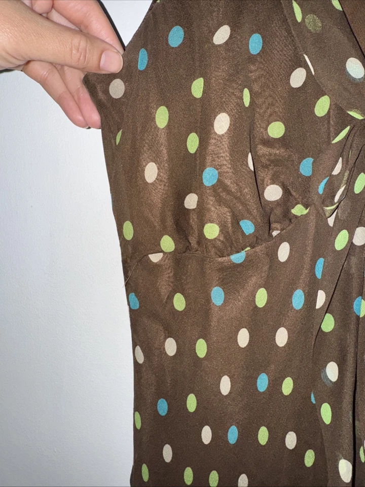 Vestido De Colección Mixit Talla S 6/8 100% Seda Lunares Marrón Y2K Foto 4 de 4