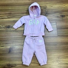 Baby Gap Girls Pink Fleece Hoodie Sweatpants Set 6-12 Months Logo Tracksuit 2pc