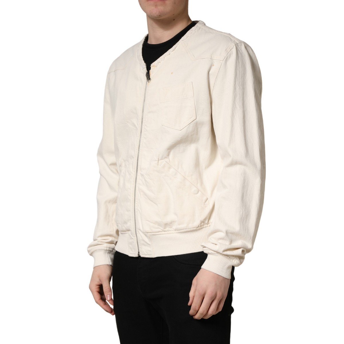 DOLCE & GABBANA Jacket Off White Cotton FullZip Denim Blouson IT50