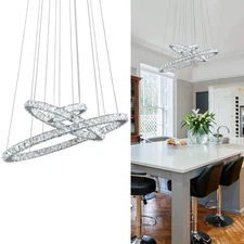 Modern Crystal Chandelier, Dimmable 3 Rings LED Chandelier Round Ceiling Pend...